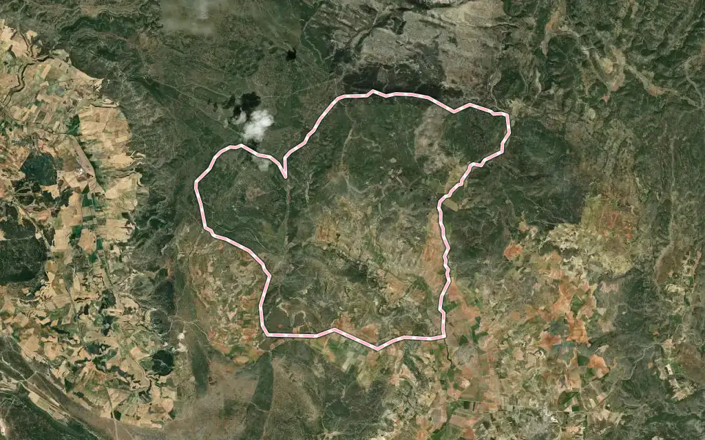 Vista satélite de Cañada del Hoyo con su contorno administrativo