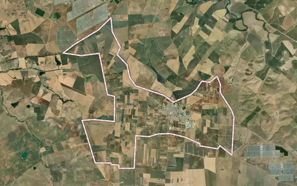 Vista satélite de Cañada Rosal con su contorno administrativo