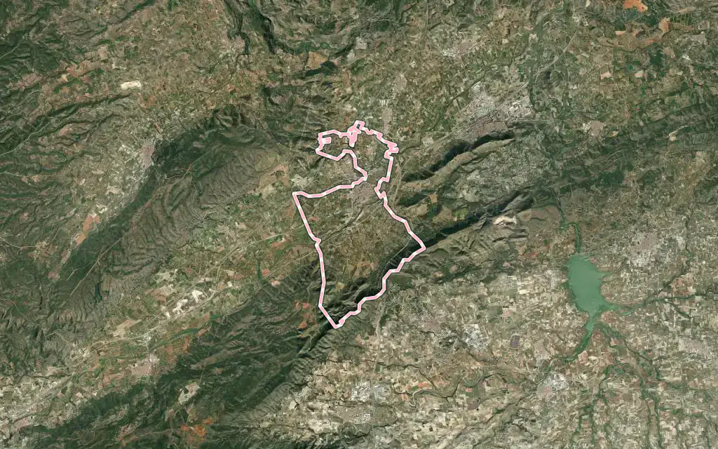 Vista satélite de Canals con su contorno administrativo