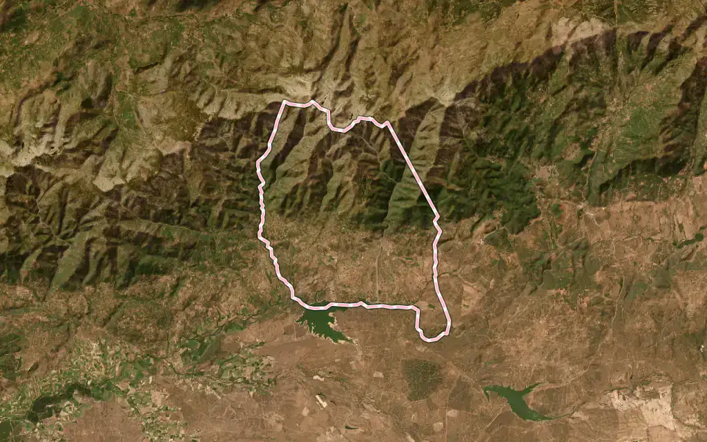 Vista satélite de Candeleda con su contorno administrativo