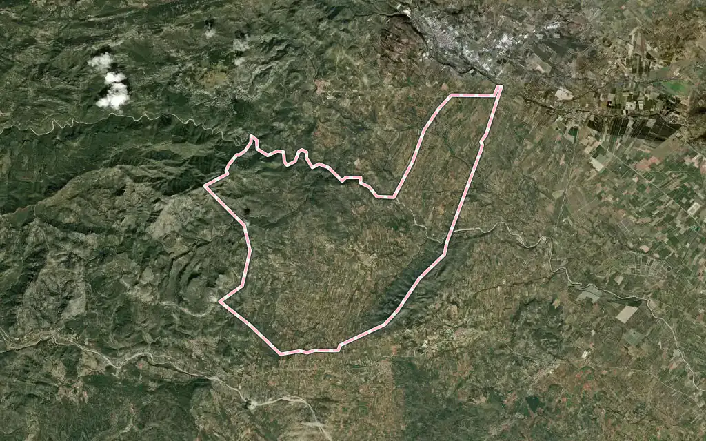 Vista satélite de Canet lo Roig con su contorno administrativo