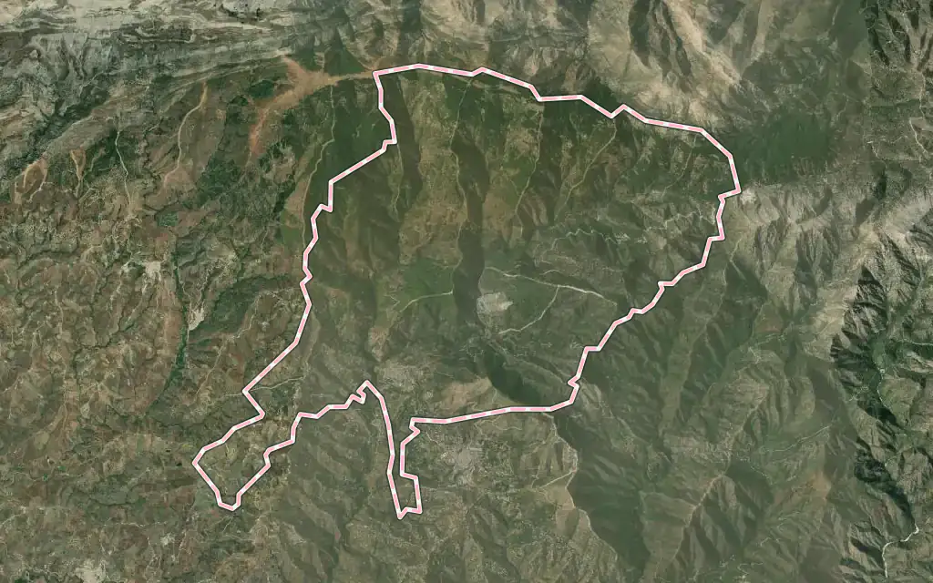 Vista satélite de Canillas de Albaida con su contorno administrativo