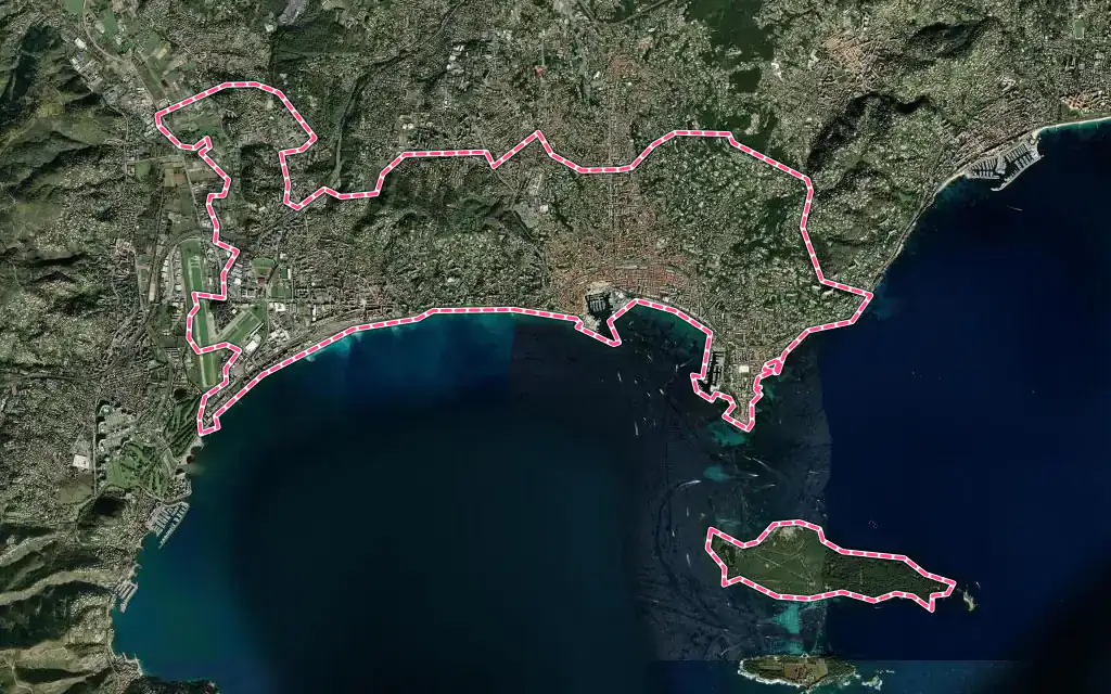 Vue satellite de Cannes avec ses contours administratifs