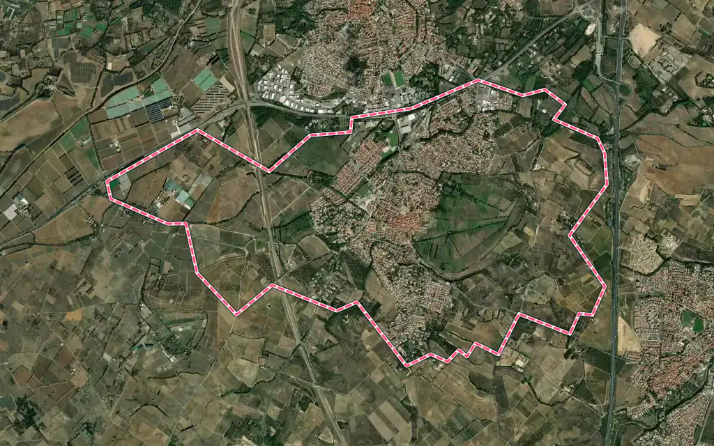 Vue satellite de Canohès avec ses contours administratifs