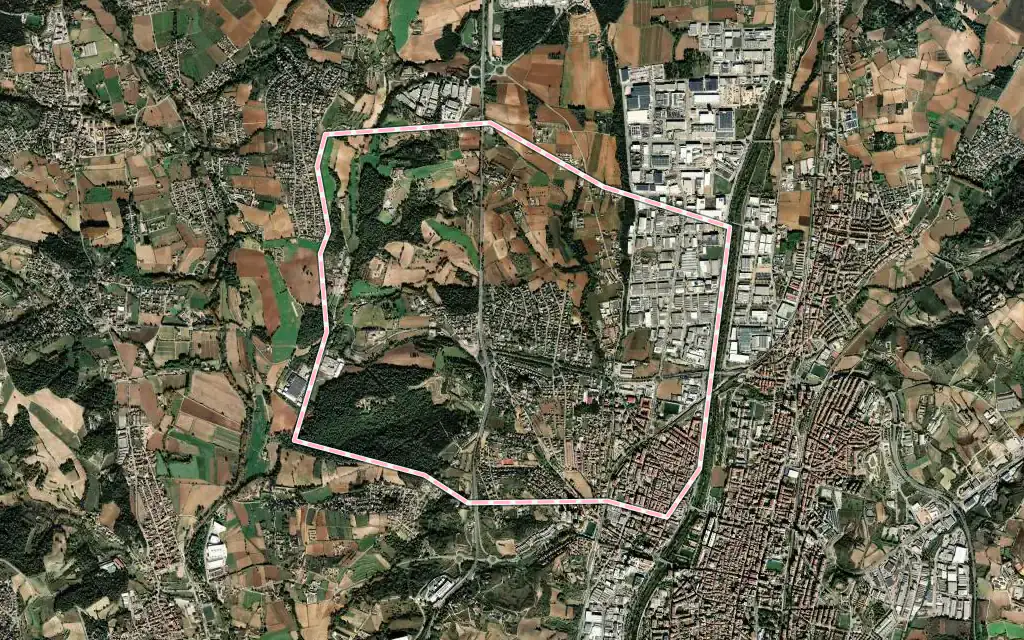 Vista satélite de Canovelles con su contorno administrativo