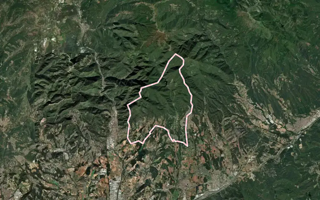 Vista satélite de Cànoves i Samalús con su contorno administrativo