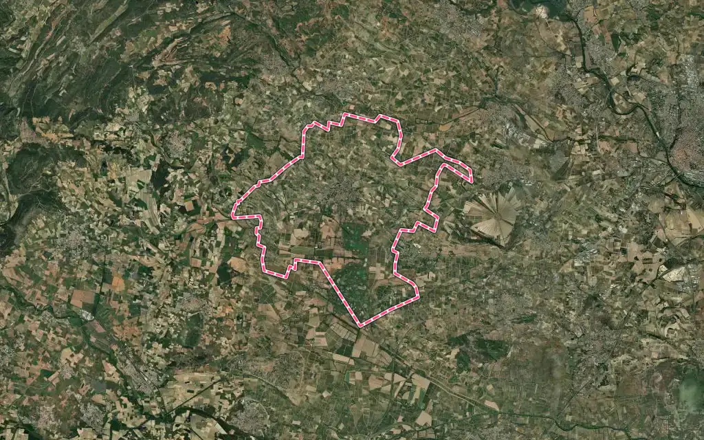 Vue satellite de Capestang avec ses contours administratifs