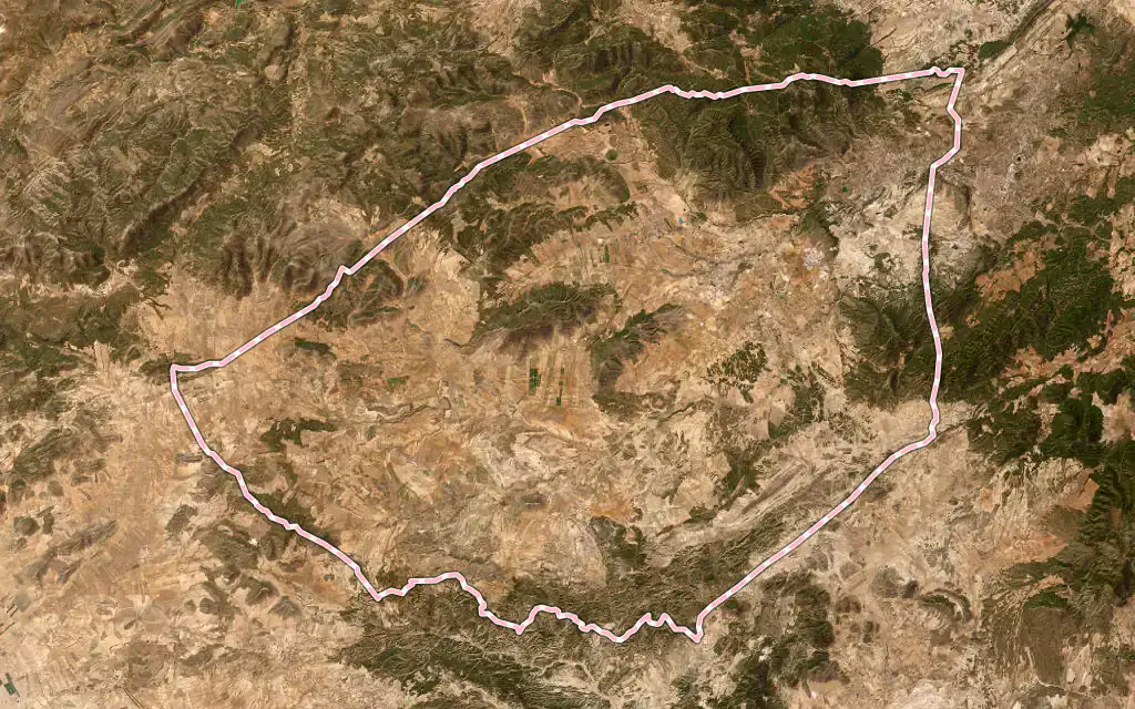 Vista satélite de Caravaca de la Cruz con su contorno administrativo