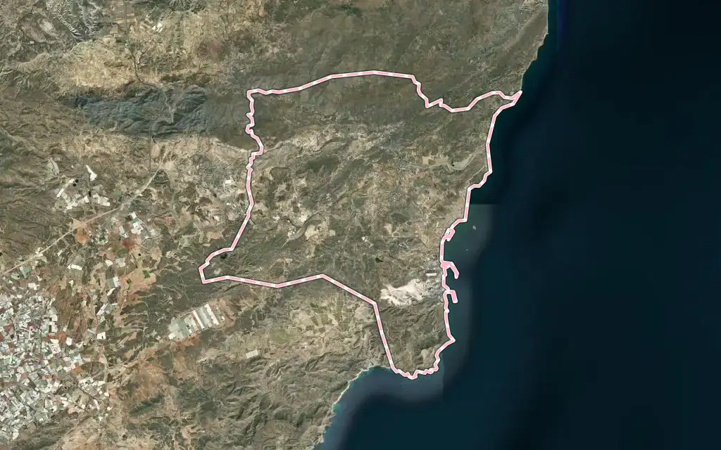 Vista satélite de Carboneras con su contorno administrativo