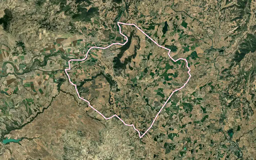 Vista satélite de Carcastillo con su contorno administrativo