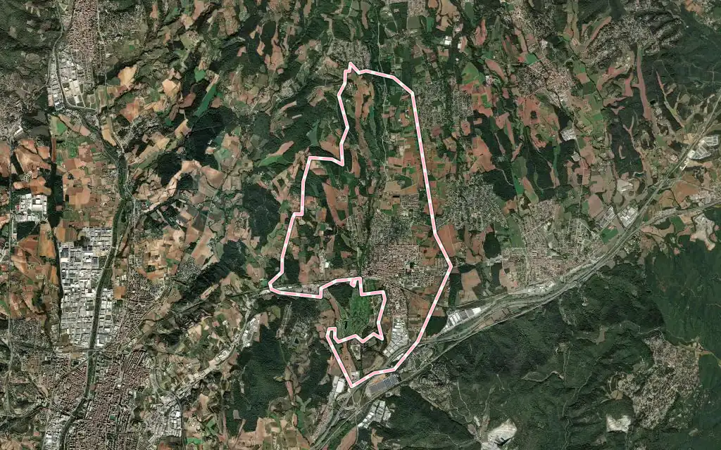 Vista satélite de Cardedeu con su contorno administrativo