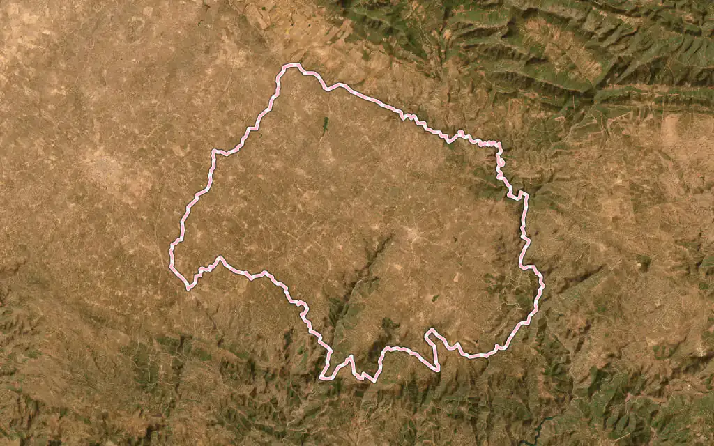 Vista satélite de Cardeña con su contorno administrativo