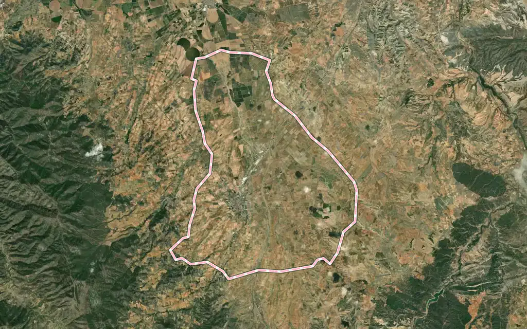 Vista satélite de Cariñena con su contorno administrativo