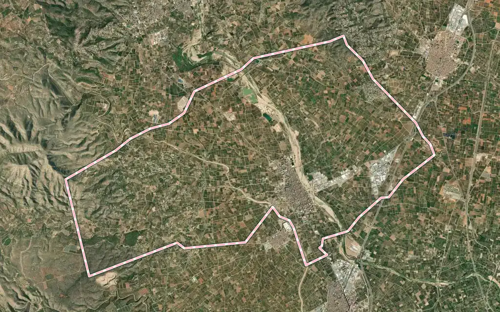 Vista satélite de Carlet con su contorno administrativo