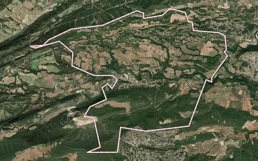 Vista satélite de Carme con su contorno administrativo