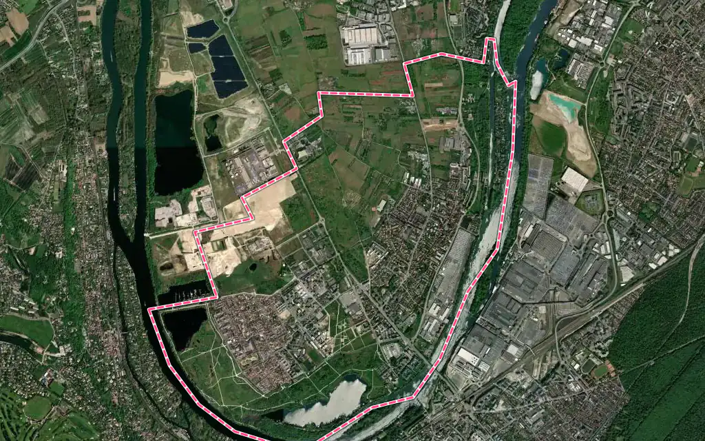 Vue satellite de Carrières-sous-Poissy avec ses contours administratifs