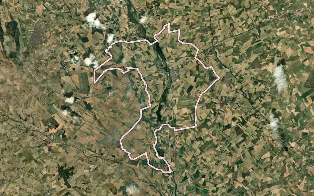 Vista satélite de Carrión de los Condes con su contorno administrativo