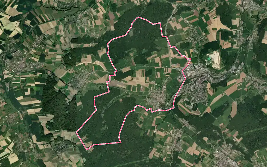 Vue satellite de Carspach avec ses contours administratifs