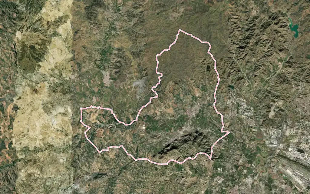 Vista satélite de Cártama con su contorno administrativo