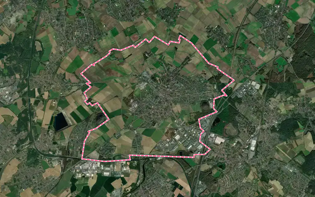 Vue satellite de Carvin avec ses contours administratifs