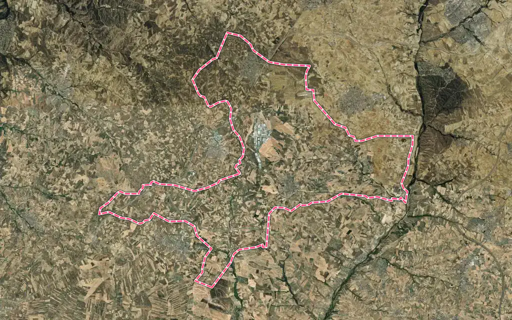 Vista satélite de Casarrubios del Monte con su contorno administrativo