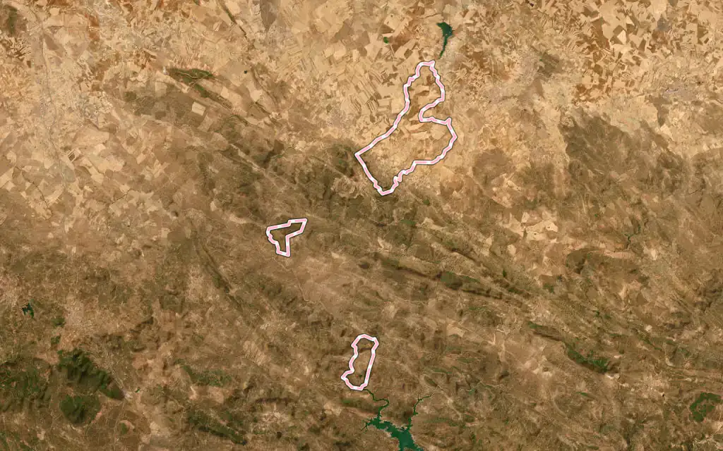 Vista satélite de Casas de Reina con su contorno administrativo