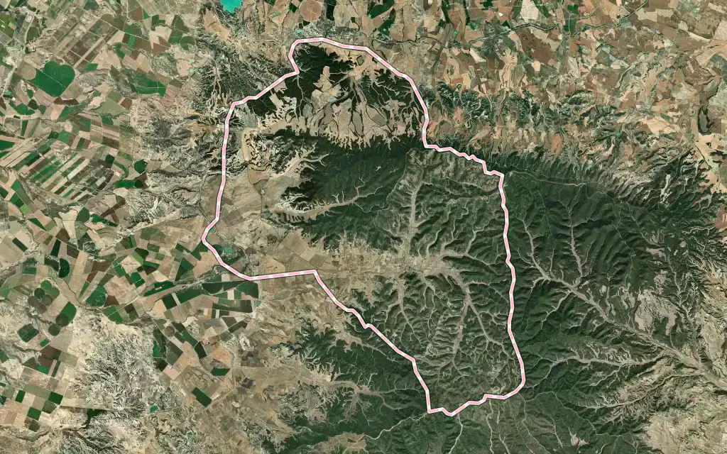Vista satélite de Castejón de Valdejasa con su contorno administrativo