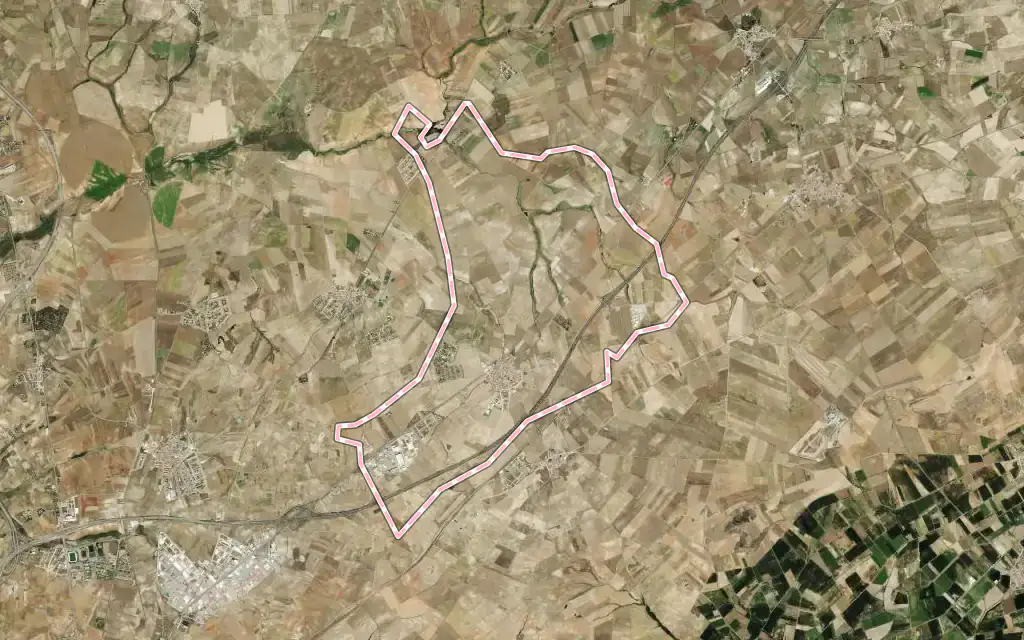 Vista satélite de Castellanos de Moriscos con su contorno administrativo
