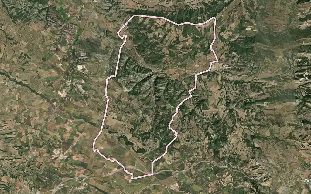 Vista satélite de Castellfollit de Riubregós con su contorno administrativo