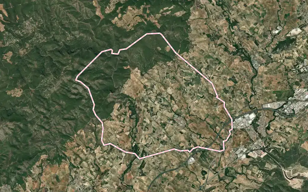 Vista satélite de Castellví de la Marca con su contorno administrativo