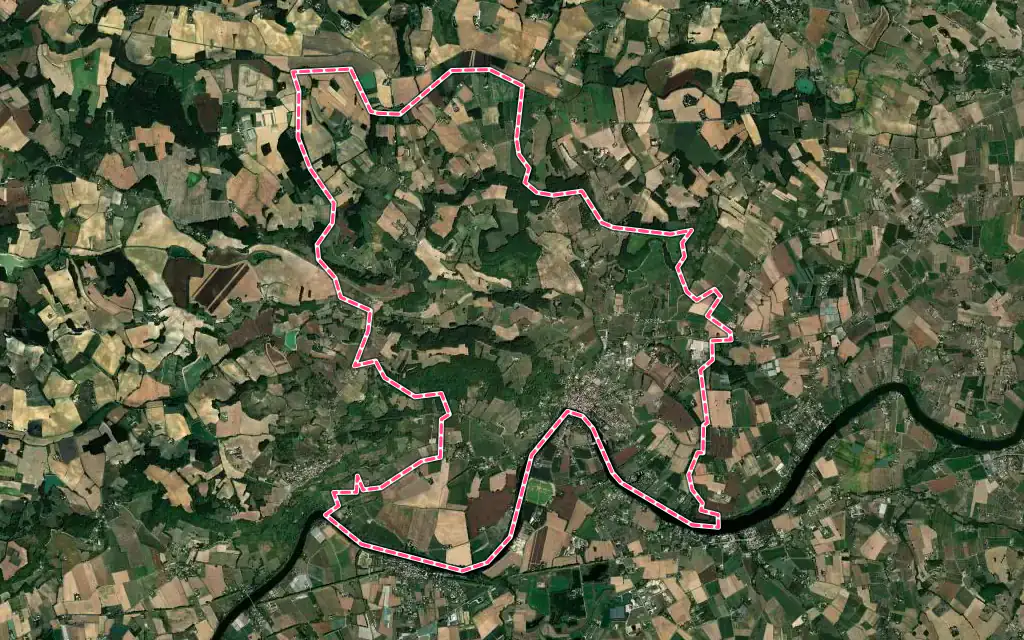 Vue satellite de Castelmoron-sur-Lot avec ses contours administratifs