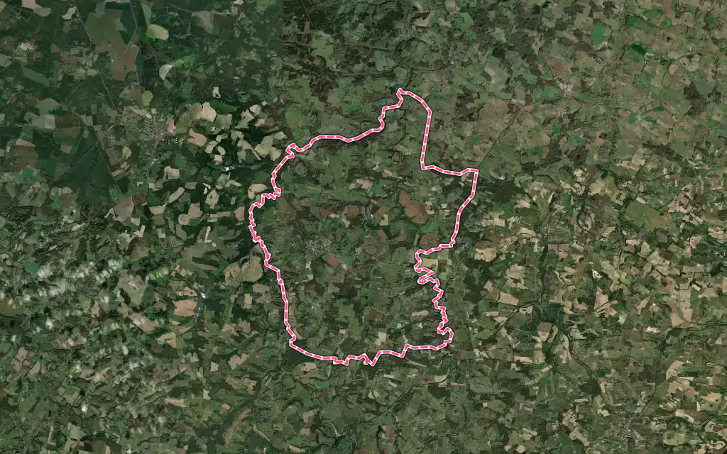 Vue satellite de Castelnau d'Auzan Labarrère avec ses contours administratifs