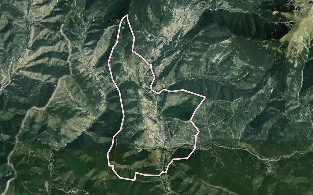 Vista satélite de Castiello de Jaca con su contorno administrativo