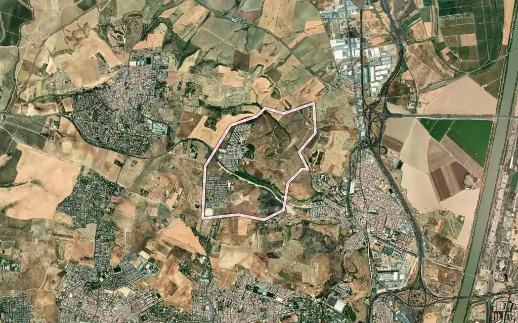 Vista satélite de Castilleja de Guzmán con su contorno administrativo