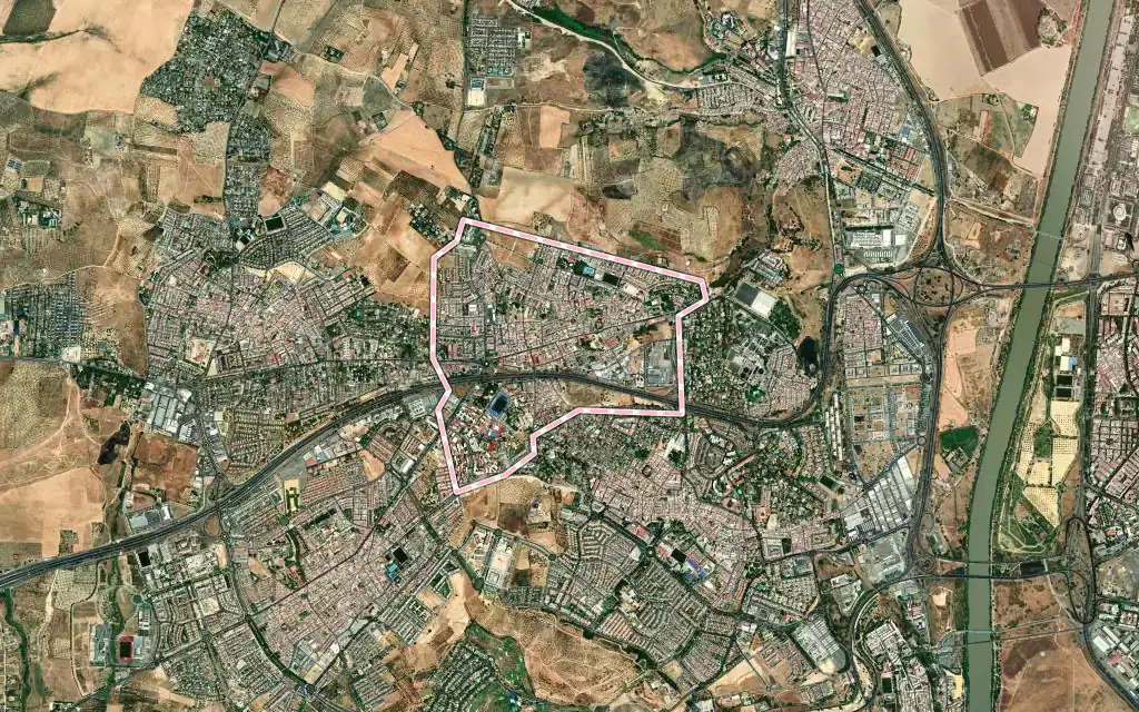 Vista satélite de Castilleja de la Cuesta con su contorno administrativo