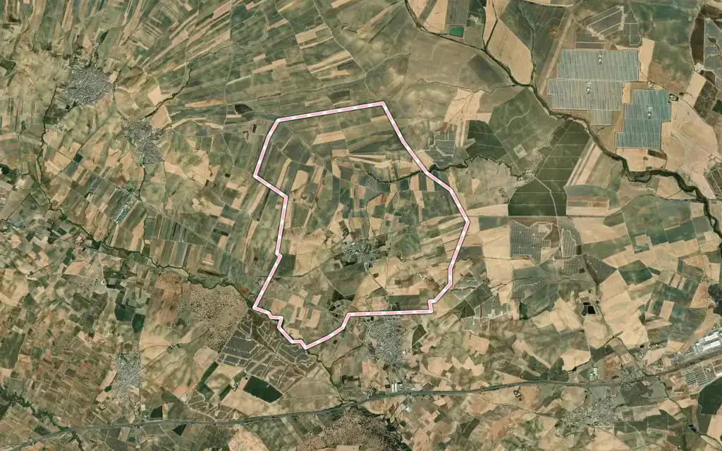 Vista satélite de Castilleja del Campo con su contorno administrativo