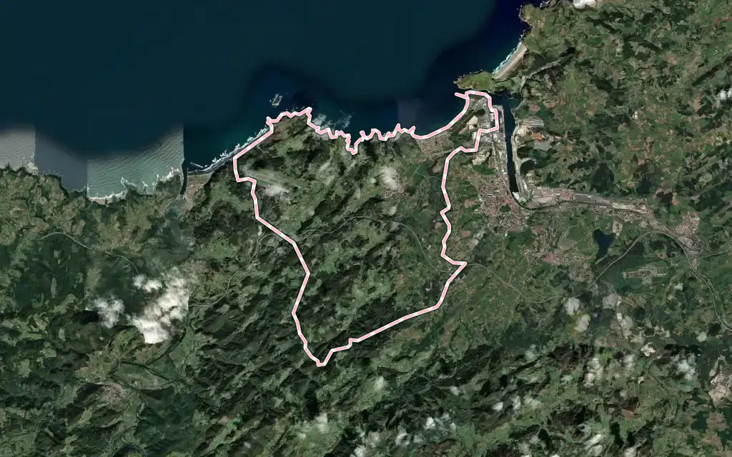 Vista satélite de Castrillón con su contorno administrativo
