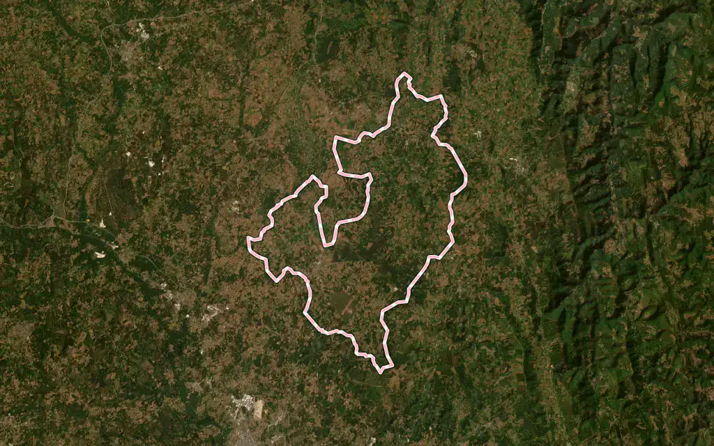 Vista satélite de Castro de Rei con su contorno administrativo