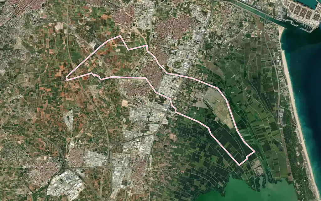 Vista satélite de Catarroja con su contorno administrativo