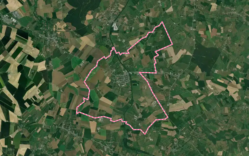 Vue satellite de Catillon-sur-Sambre avec ses contours administratifs
