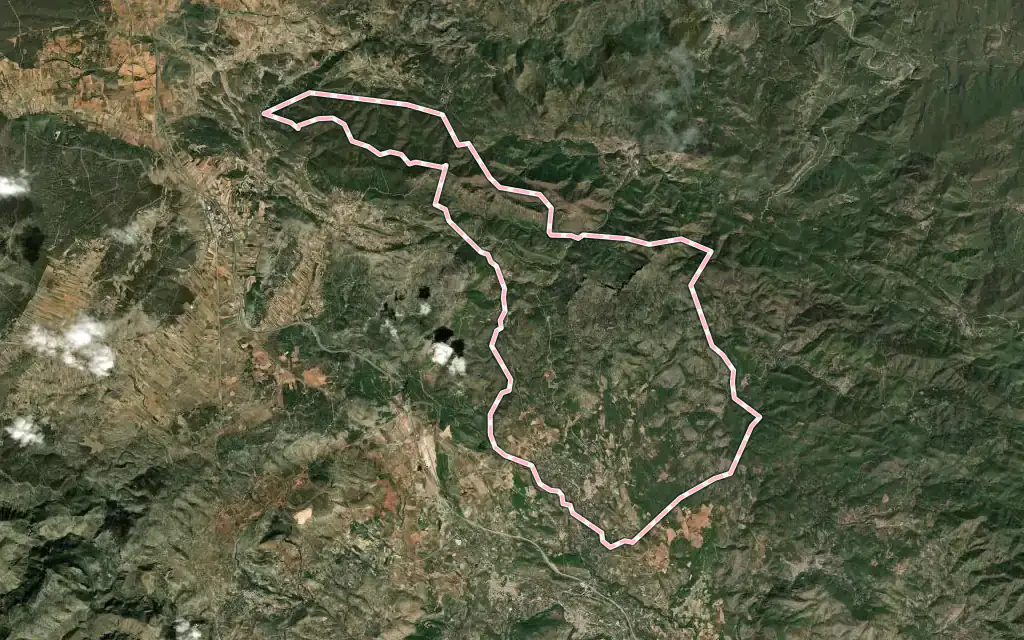 Vista satélite de Caudiel con su contorno administrativo