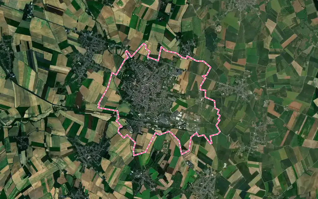 Vue satellite de Caudry avec ses contours administratifs