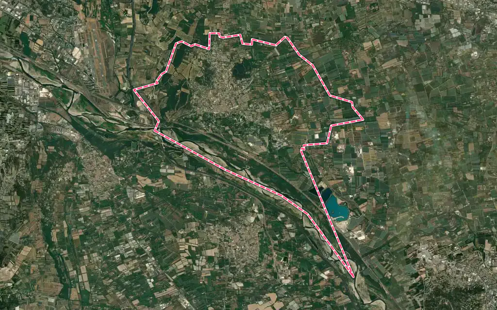 Vue satellite de Caumont-sur-Durance avec ses contours administratifs