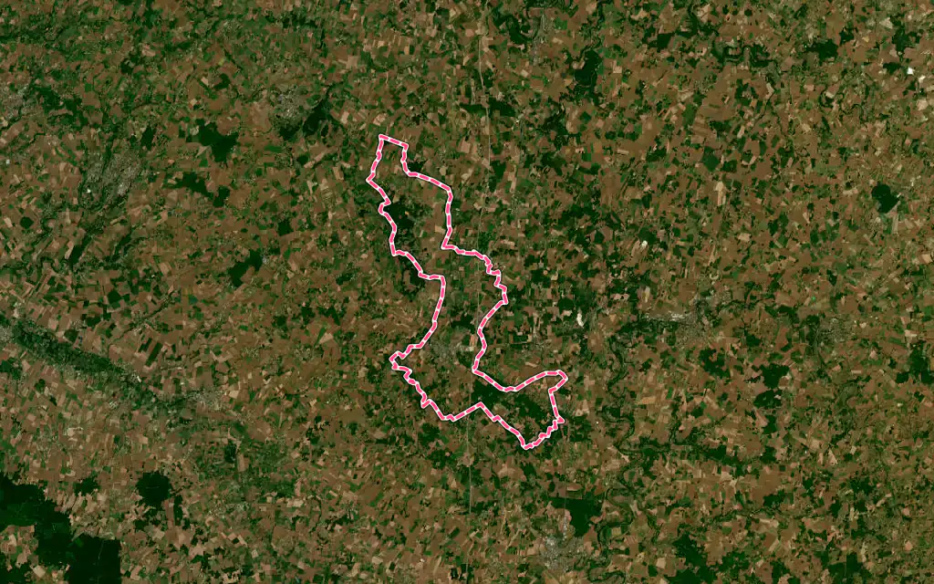 Vue satellite de Caunay avec ses contours administratifs