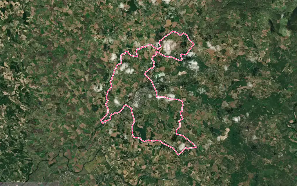 Vue satellite de Caussade avec ses contours administratifs