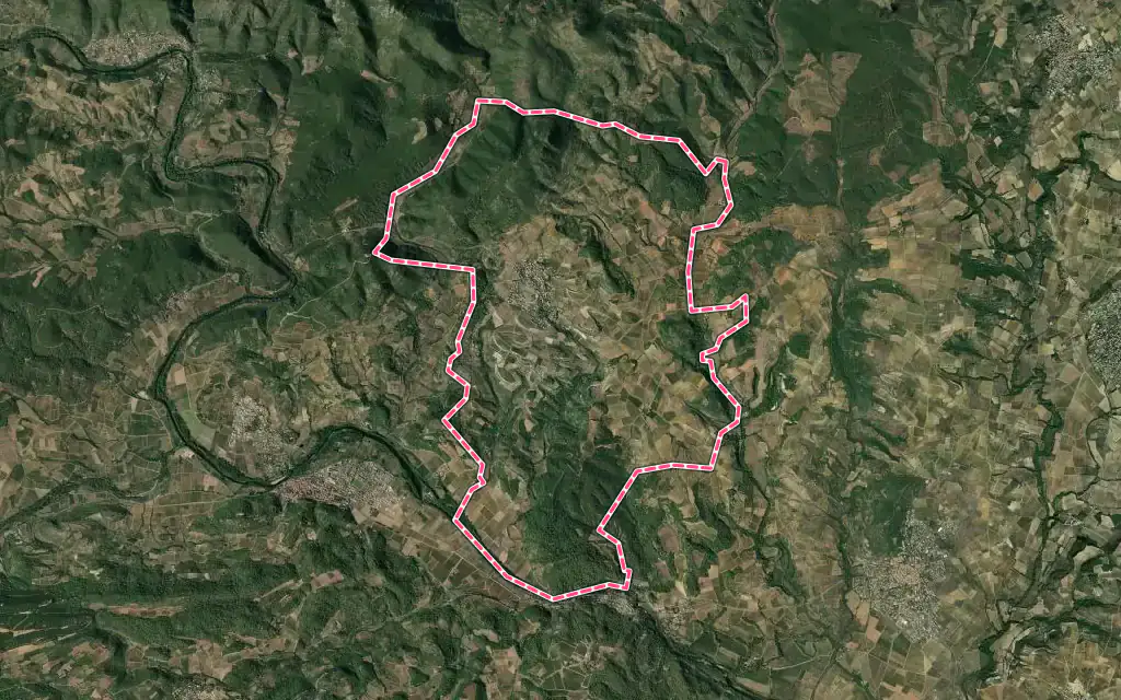 Vue satellite de Causses-et-Veyran avec ses contours administratifs