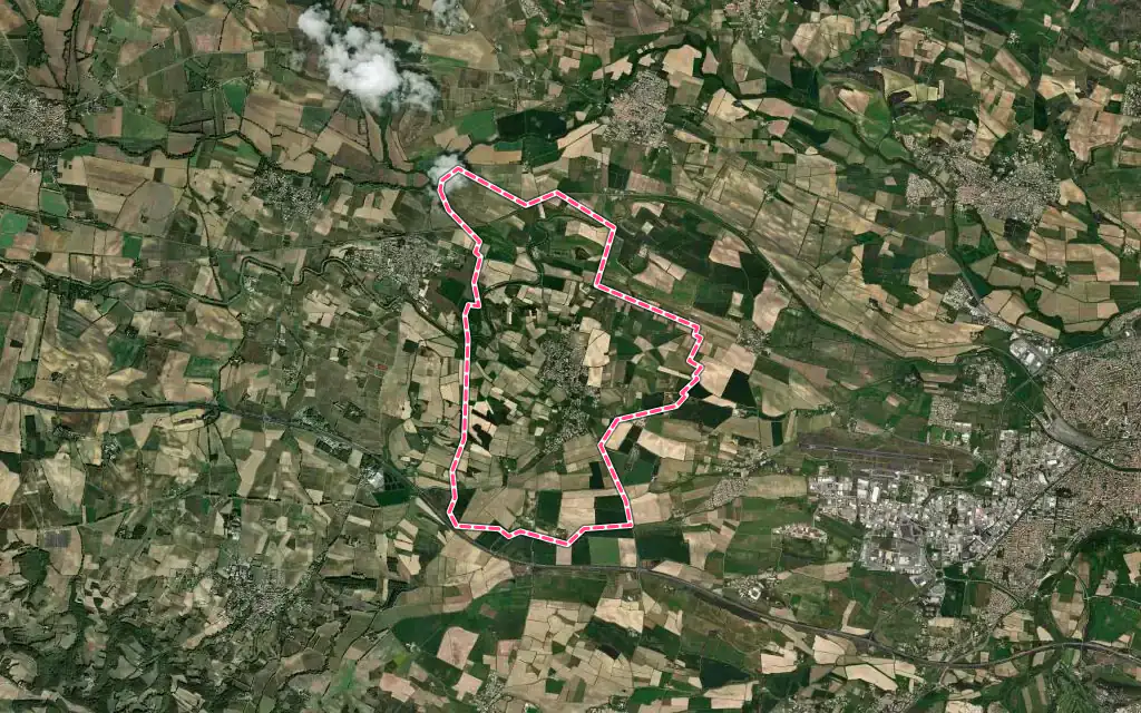 Vue satellite de Caux-et-Sauzens avec ses contours administratifs