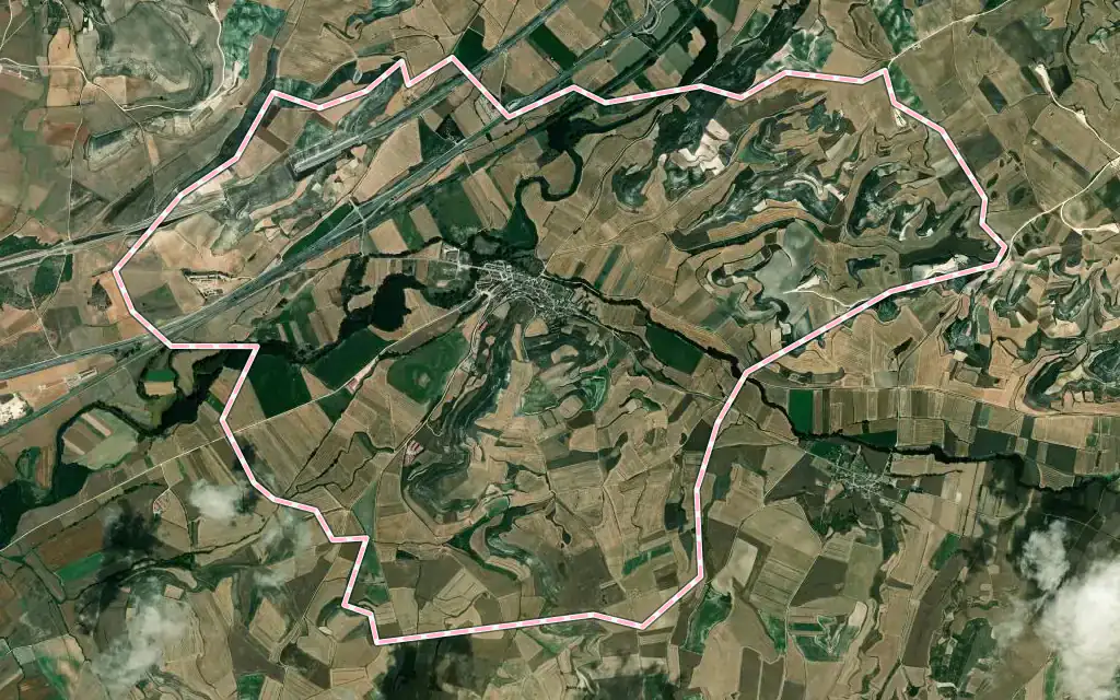 Vista satélite de Cavia con su contorno administrativo