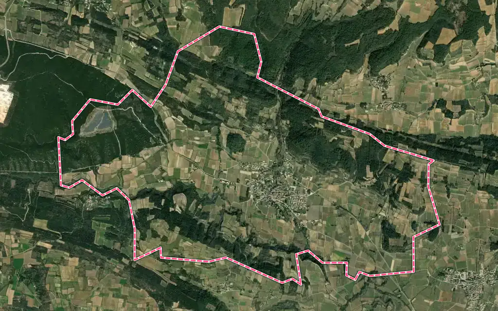 Vue satellite de Cavillargues avec ses contours administratifs