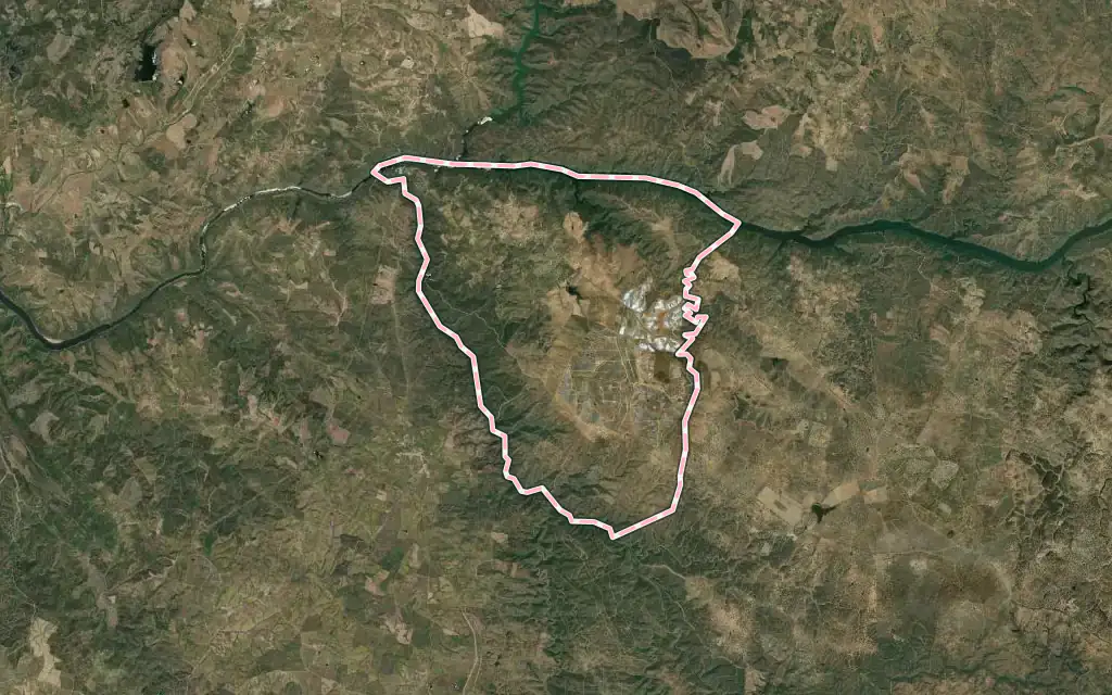 Vista satélite de Cedillo con su contorno administrativo